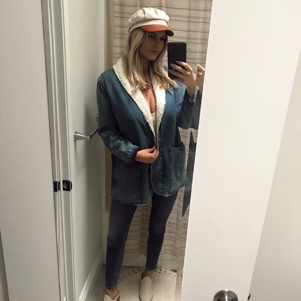Rollas Denim Pea Coat w Sherpa Lining